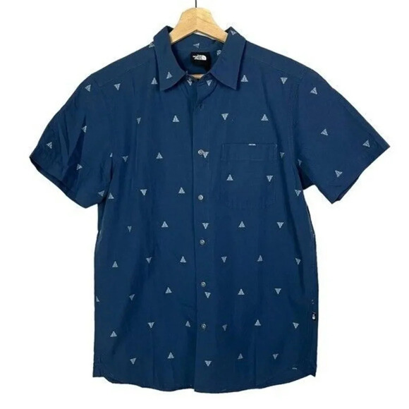 The North Face Blue Baytrail White Printed Short Sleeve Button Down M - Picture 1 of 3